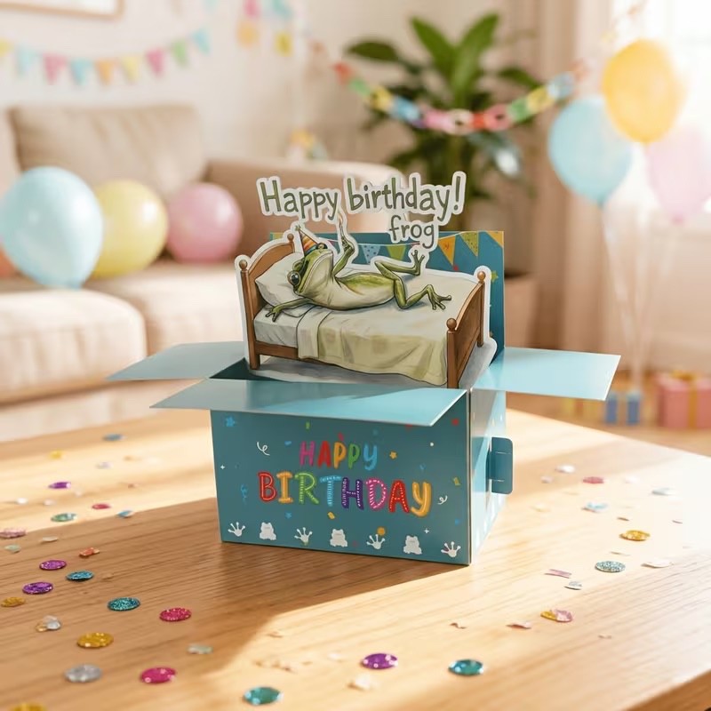 3D Pop Up Birthday Funny Frog Happy Birthday Box Card with envelope
