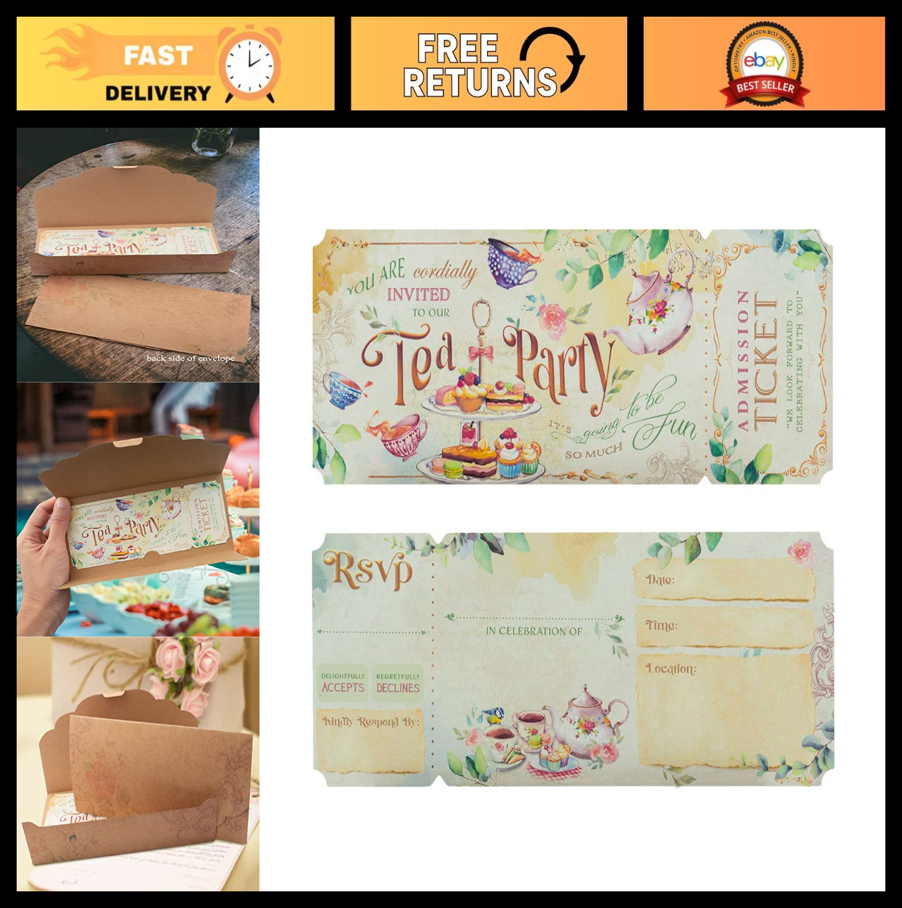24 Sets Garden Tea Party Invitations with Envelopes – Birthday & Social Event
