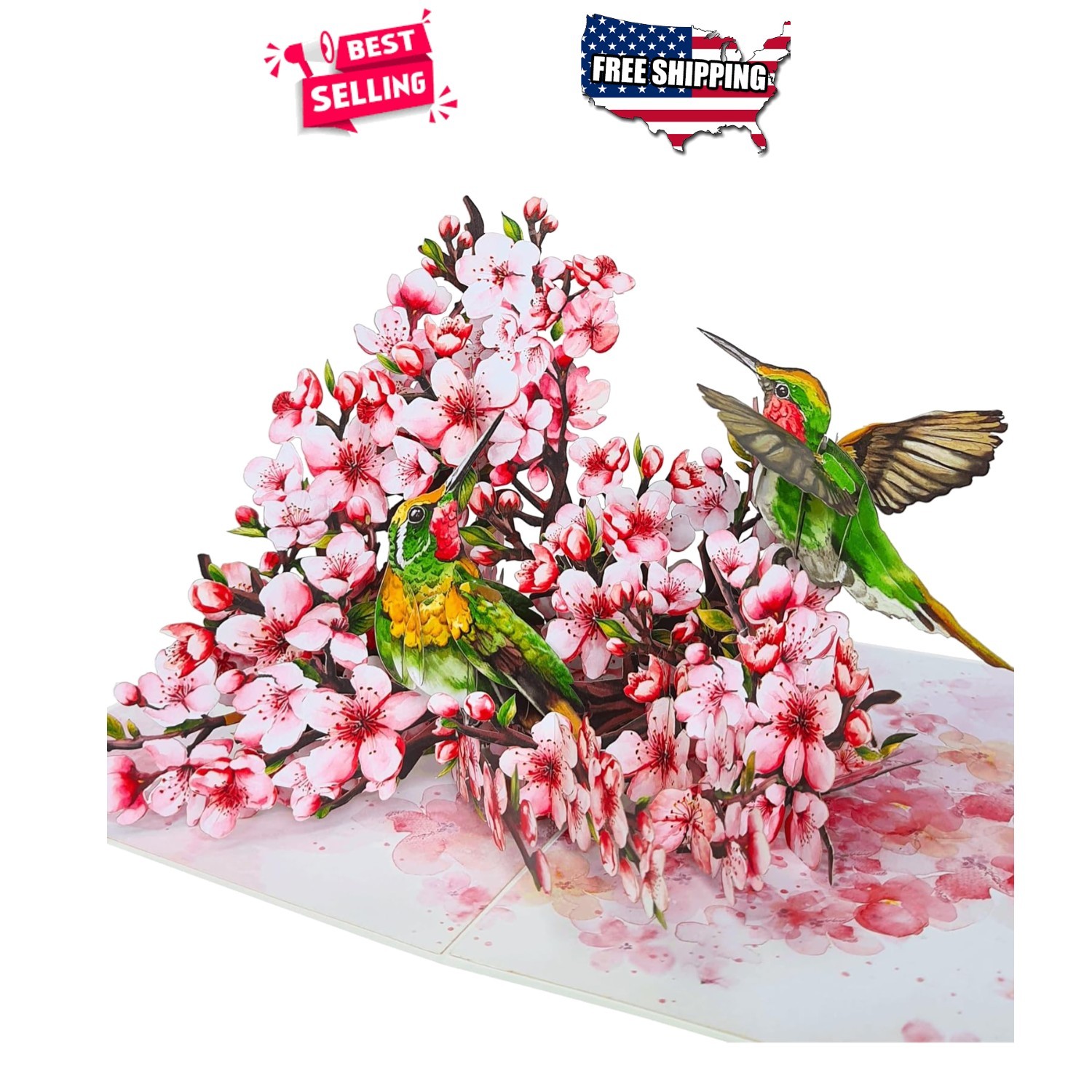 Mothers Day Card 3D Pop Up Hummingbird Floral Animal Print 6x8in with Envelope
