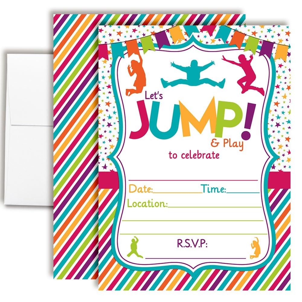 20 PCS 5×7 Jump Bounce Play Birthday Party Invitation Fill Card White Envelope