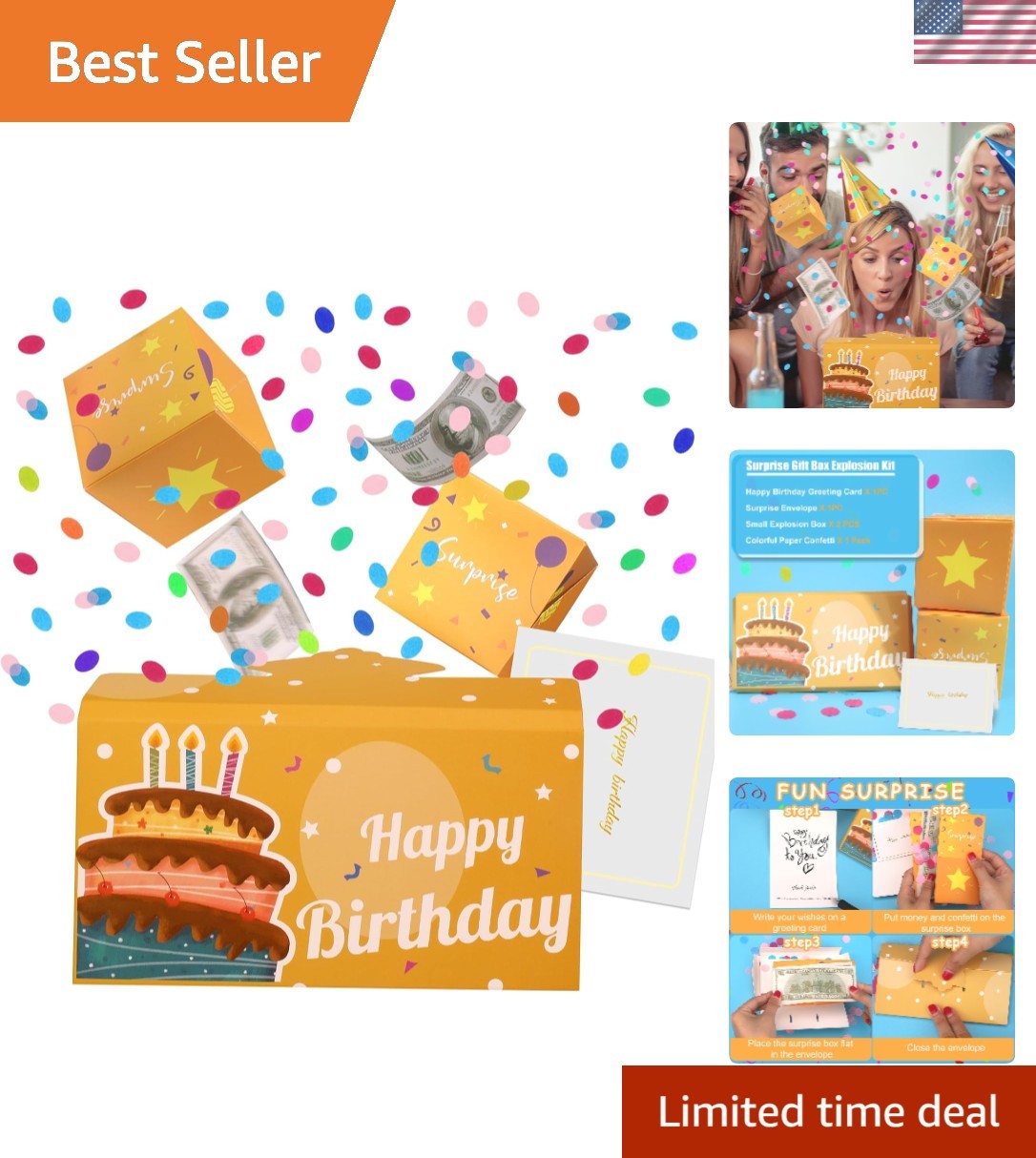 Pop Up Confetti Birthday Card – Surprise Gift Box Explosion for All Ages