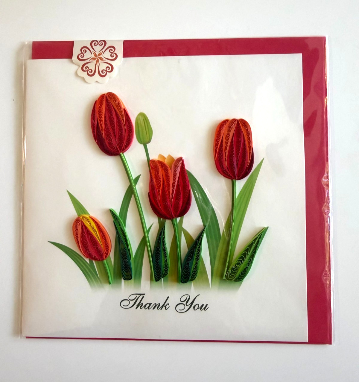 Handmade Quilling Flower Card 6×6 – “Thank You” Greeting Card – Unique Paper Art