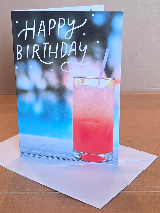 Birthday Card Funny Short To the Point Bday Message Pink Cocktail by the Pool