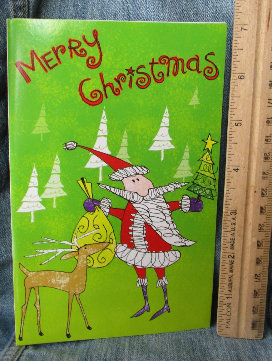 SANTA CLAUS & REINDEER Christmas Greeting Card w Envelope New MG36