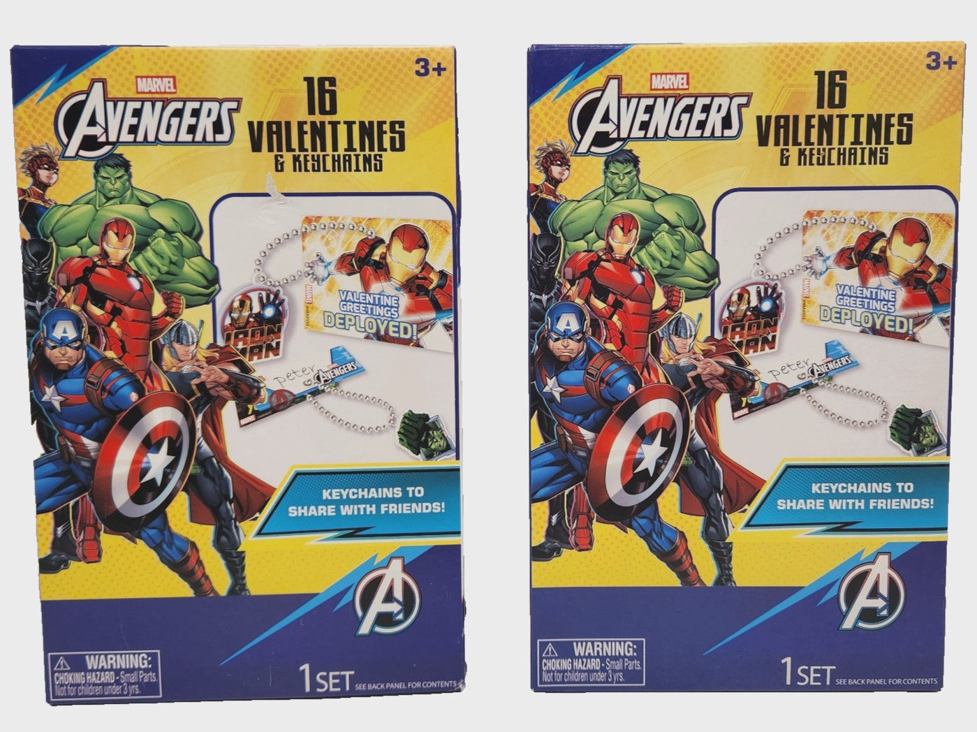 Marvel Avengers Valentines Day Cards 16 Lot Of 2 Kids Beaded Keychain Set