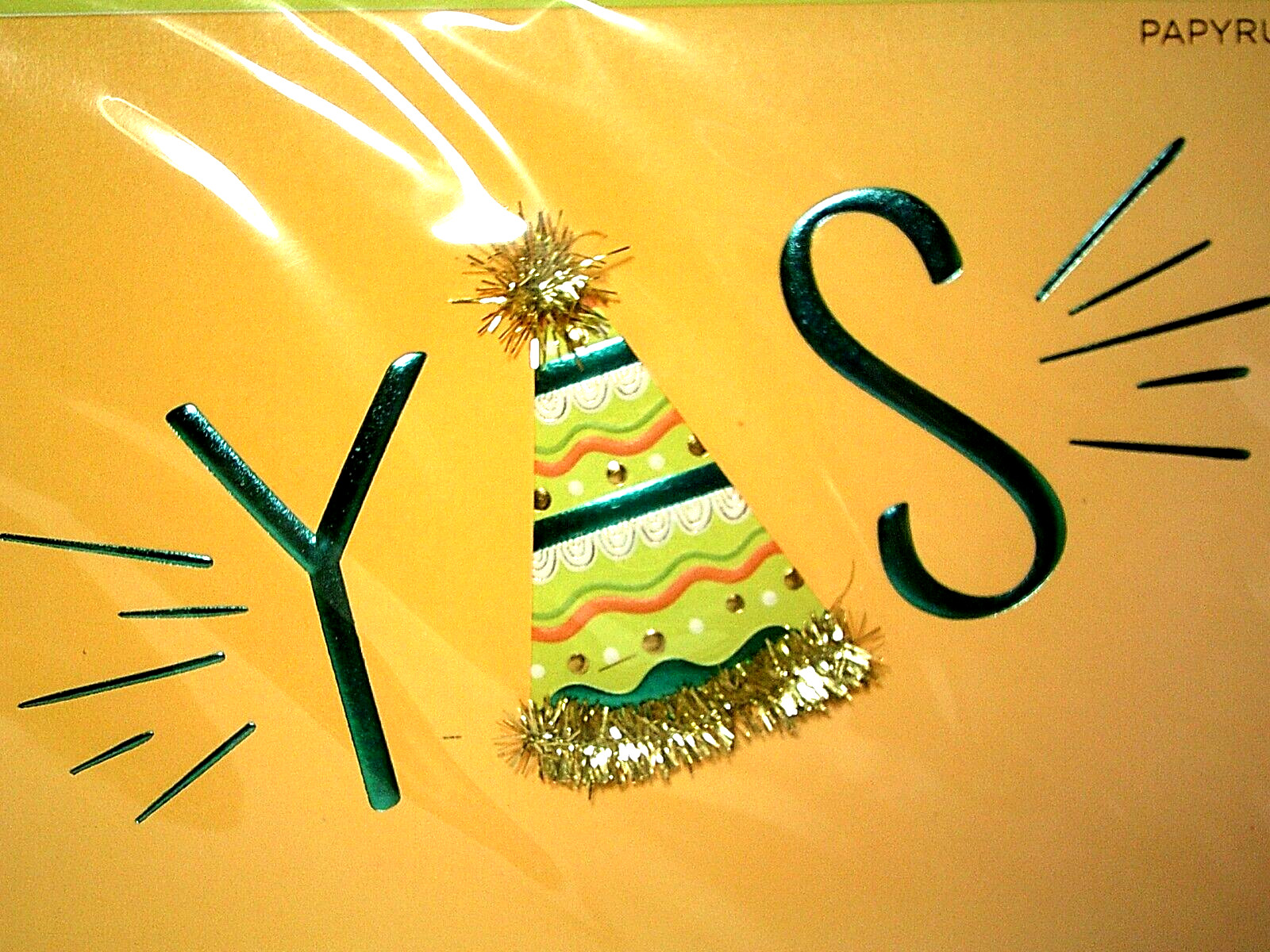 Papyrus 3D Birthday Card Lot – 2 Birthday Party Hat YES – YAS Embossed Foil