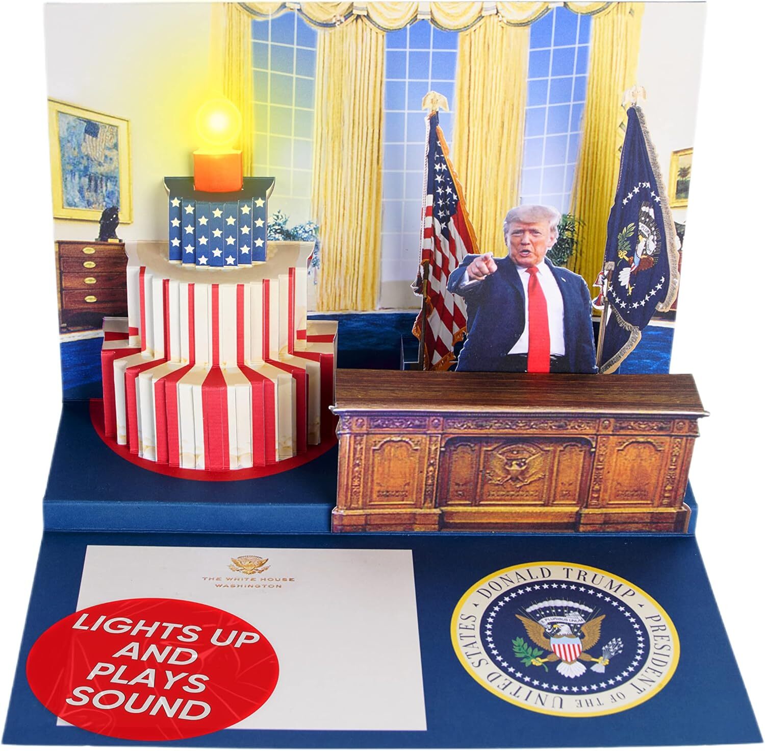 Patriotic Trump Talking Pop Up Birthday Card Lights Up and Sings Happy Birthday