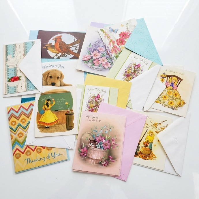 Lot of 11 Get Well Cards & Envelopes Assorted New Unused Nostalic Designs