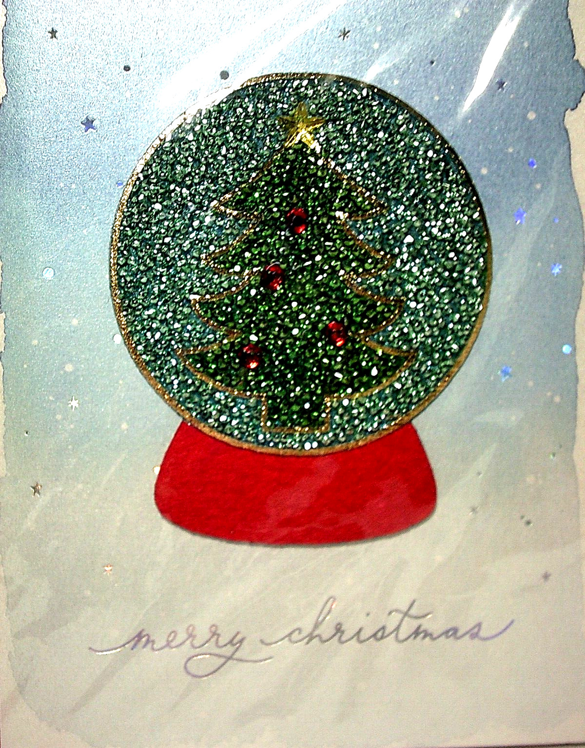 Papyrus Christmas Tree Snowglobe 3D Card Beaded Gems Layered Felt Foil Lot of 2