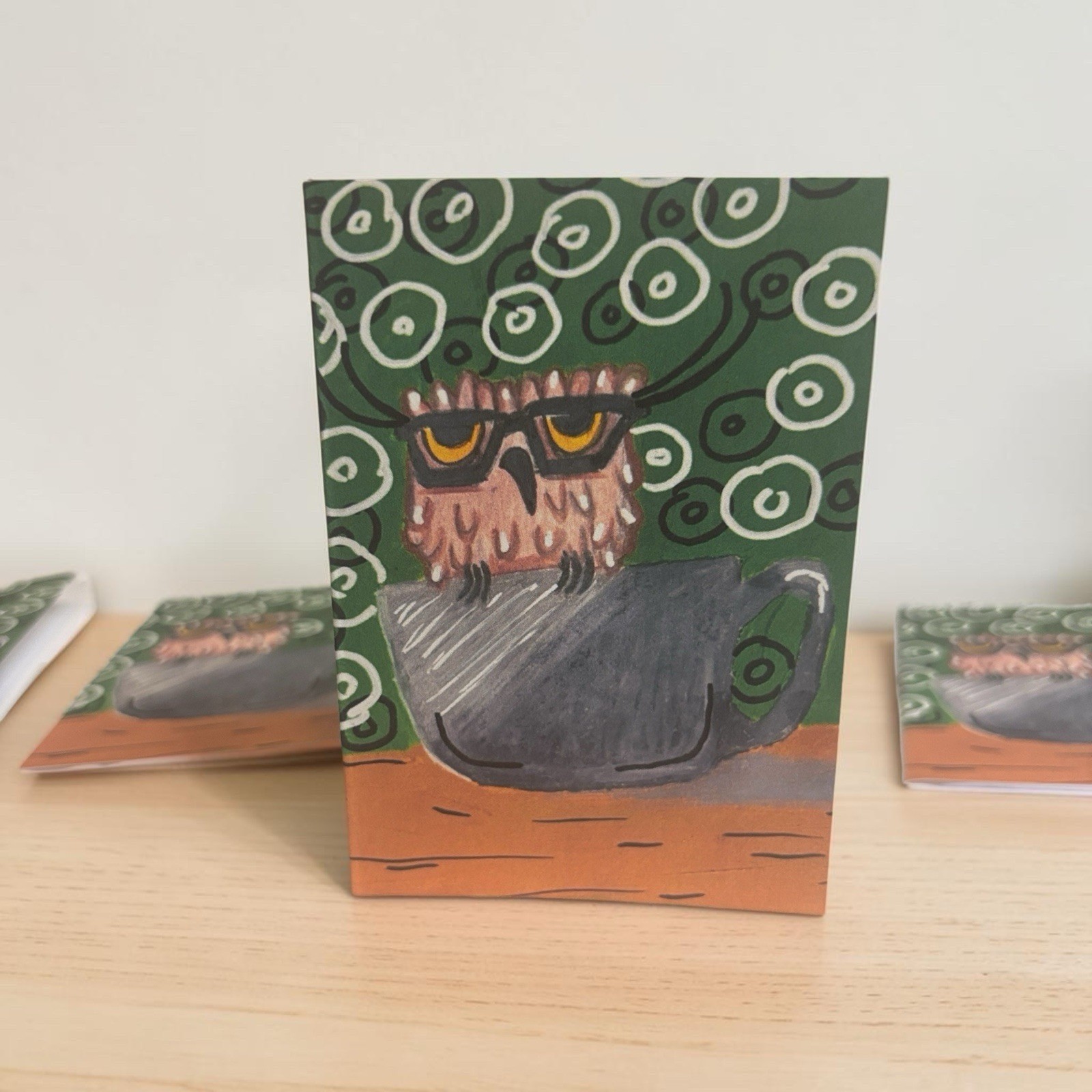 Wise Owl Coffee Break – 5 Pack Greeting Card Set by Briefcase Artist