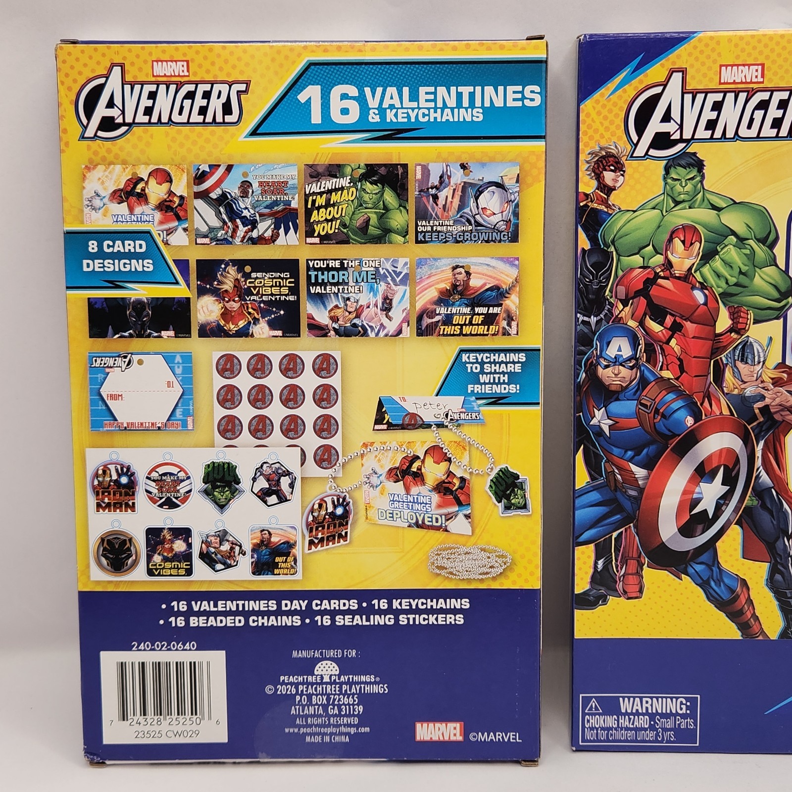 Marvel Avengers Valentines Day Cards 16 Lot Of 2 Kids Beaded Keychain Set