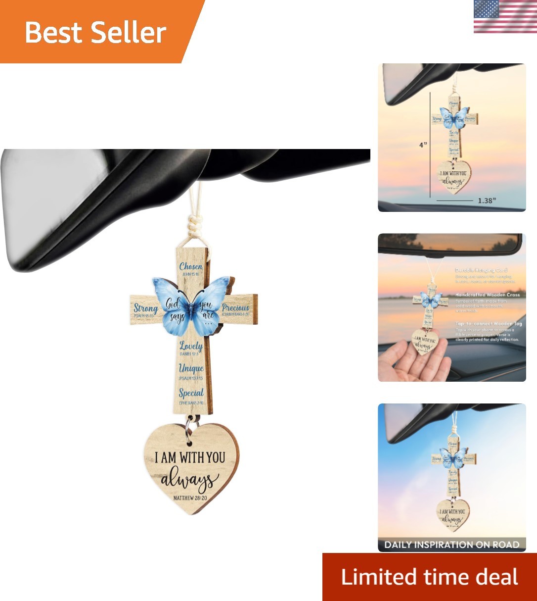 Fathers Day Dads Gift for Dad, Husband – Bible Verse Cross for Car Mirror Han…