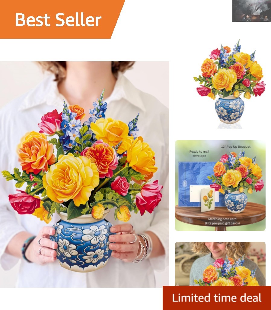 Stunning Sorbet Roses 3D Pop-Up Card with Envelope – Perfect for Any Occasion