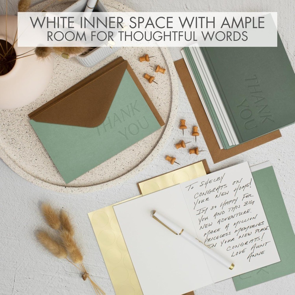Elegant Blank Thank You Cards Set of 30 with Envelopes and Stickers for Weddings