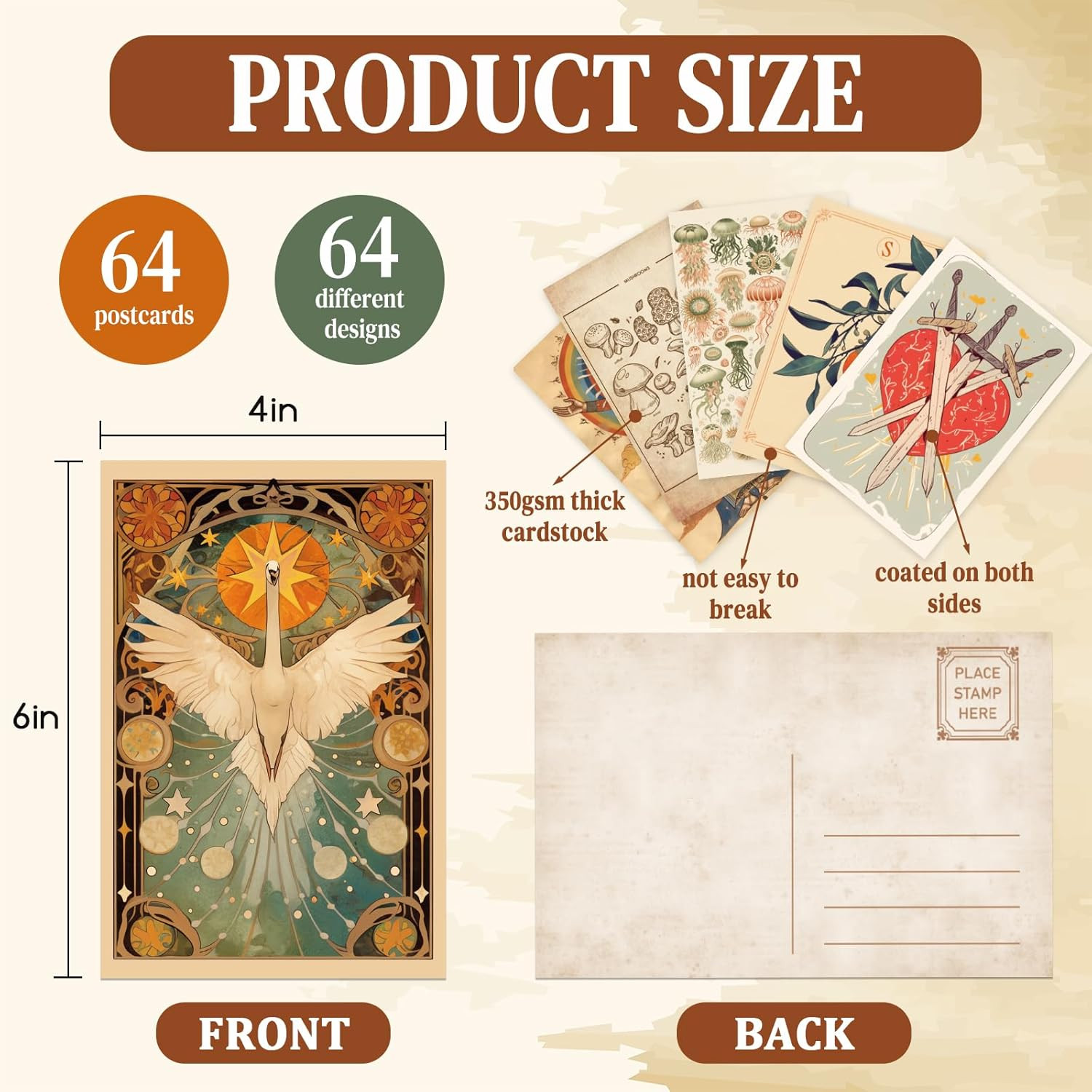 64 Pcs Vintage Collection Postcard Set, Art Postcards for Mailing, Retro Plant B