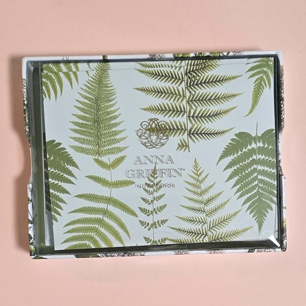 Anna Griffin Botanical Ferns Folded Note Cards Lined Envelopes – 12 Cards & Env.