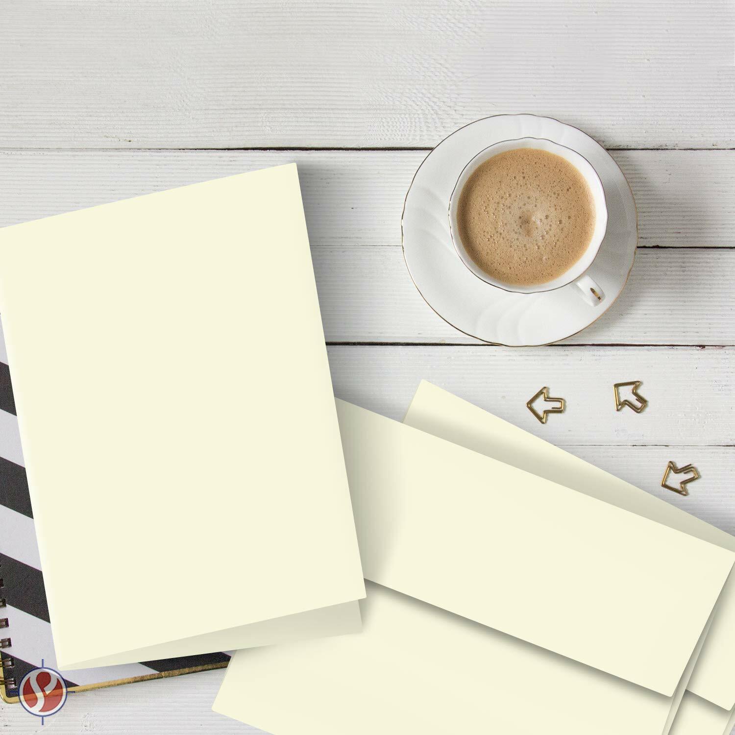 A6 Blank Cream Folding Greeting Cards & Envelopes – 50 per Pack