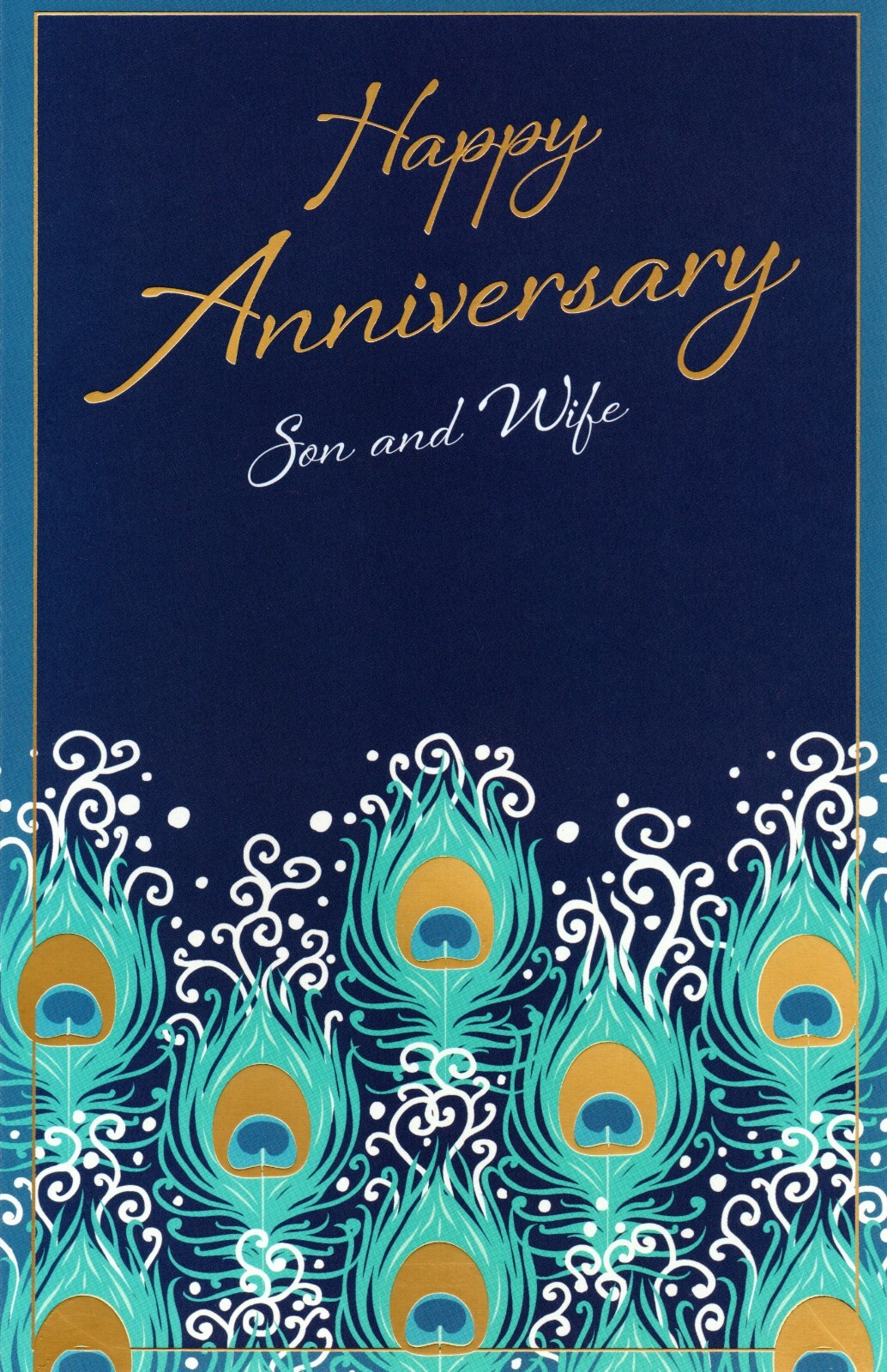 Happy ANNIVERSARY Card FOR SON AND WIFE, Peacock by Premium Greetings + Envelope