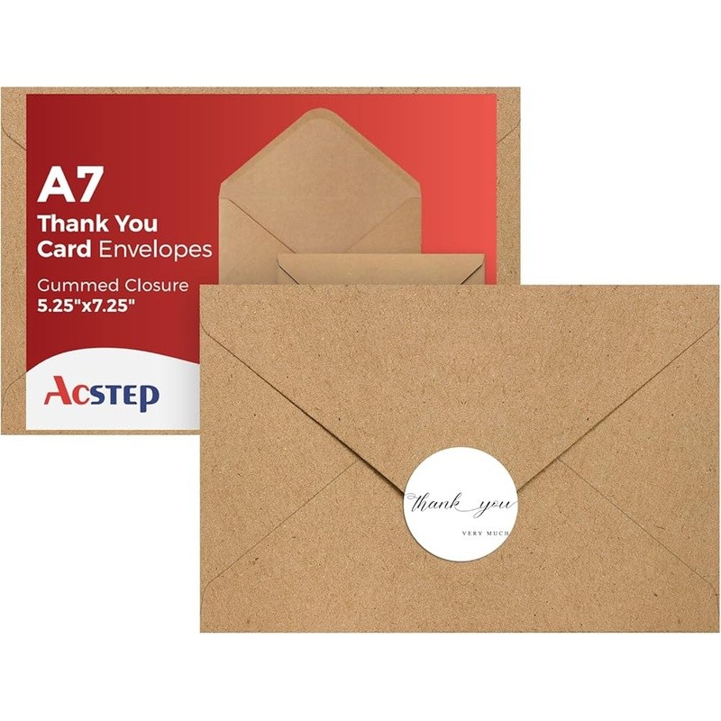 Kraft Paper Envelopes Invitations DIY Projects W/ Thank You Stickers 100 Pack US