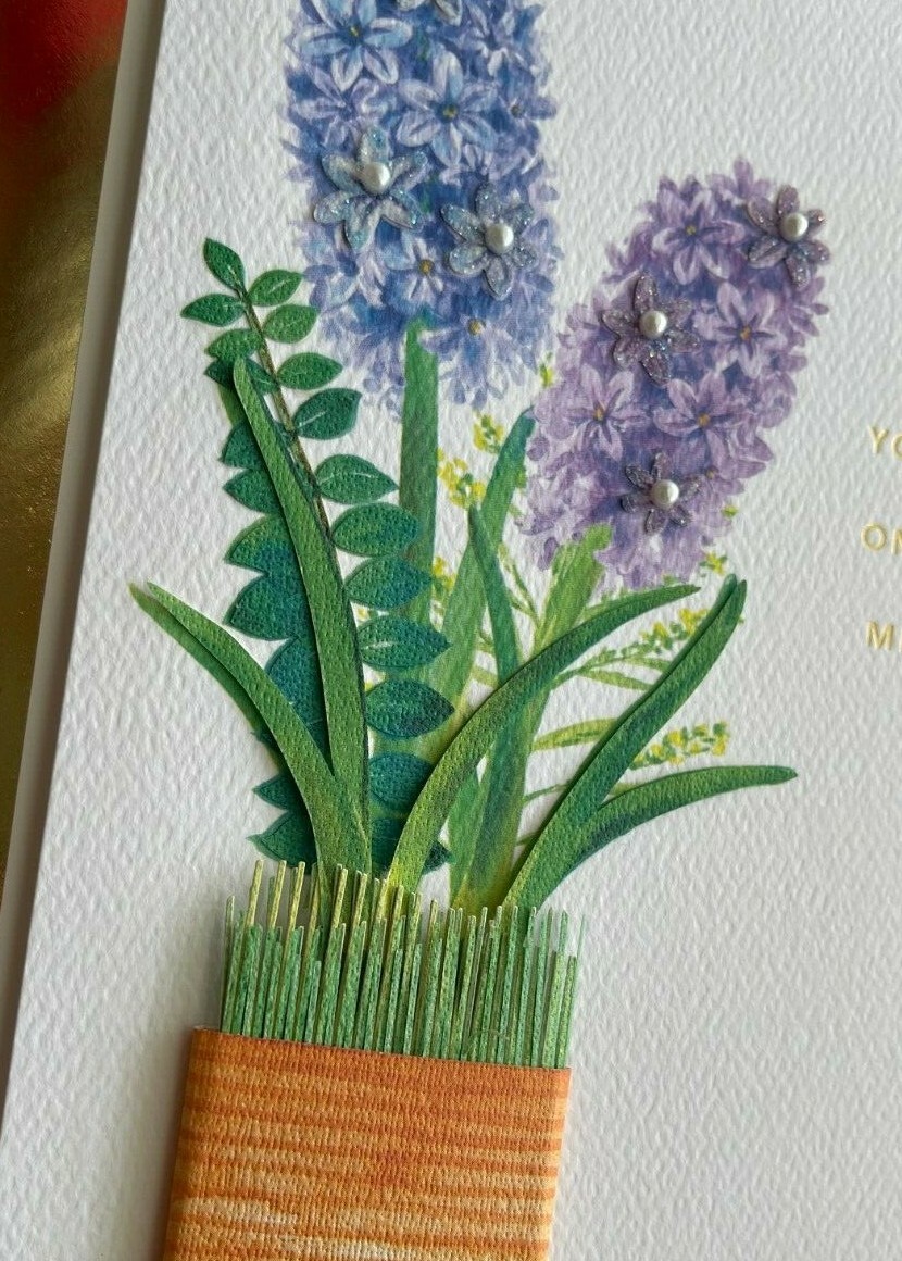 Hallmark Card by Signature ~ 3D Beaded Hyacinths Flowers ~ Always Here For YOU