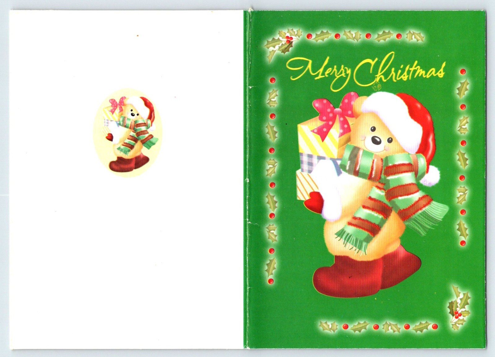TEDDY BEAR HOLDING PRESENTS Christmas Greeting Card w/ Envelope New MG94