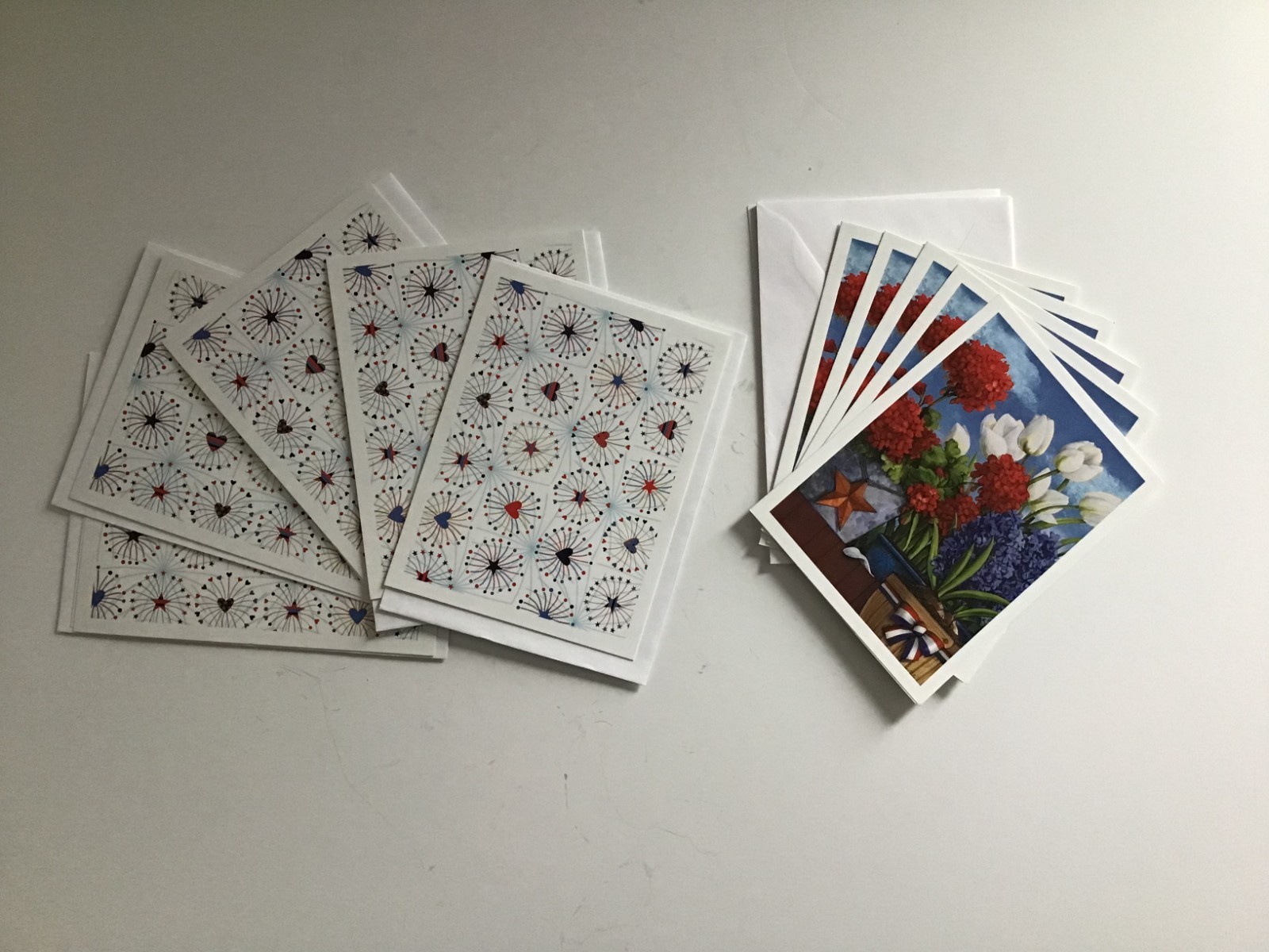 5 Patriotic Veterans Floral + 5 Red, White & Blue Hearts Cards w/ 10 Envelopes