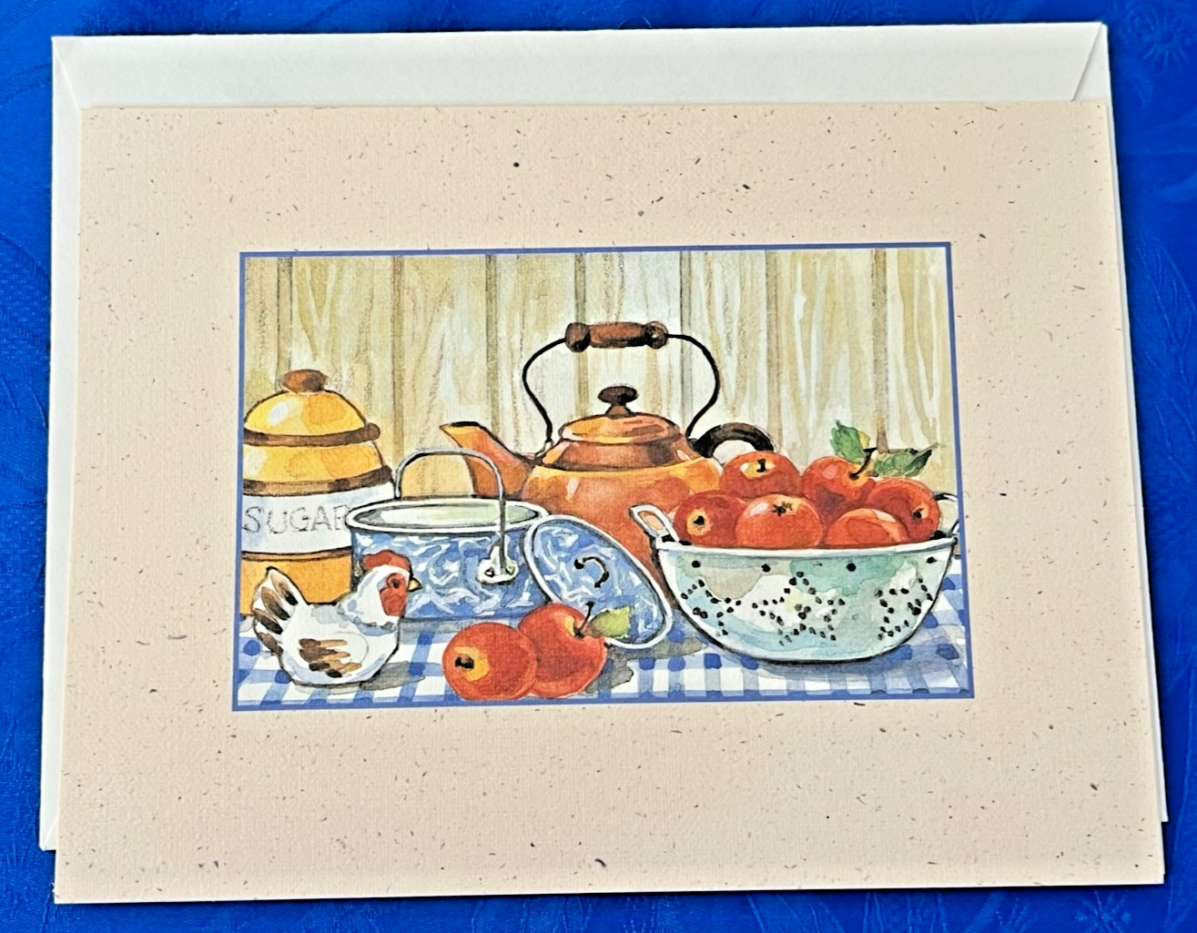Rustic Farmhouse Kitchen Blank Card Apples Teapot Country Still Life w/ Envelope
