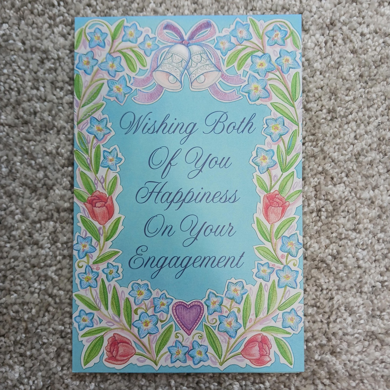 Elegant Craft Engagement Greeting Card Blue Floral Contemporary Envelope USA