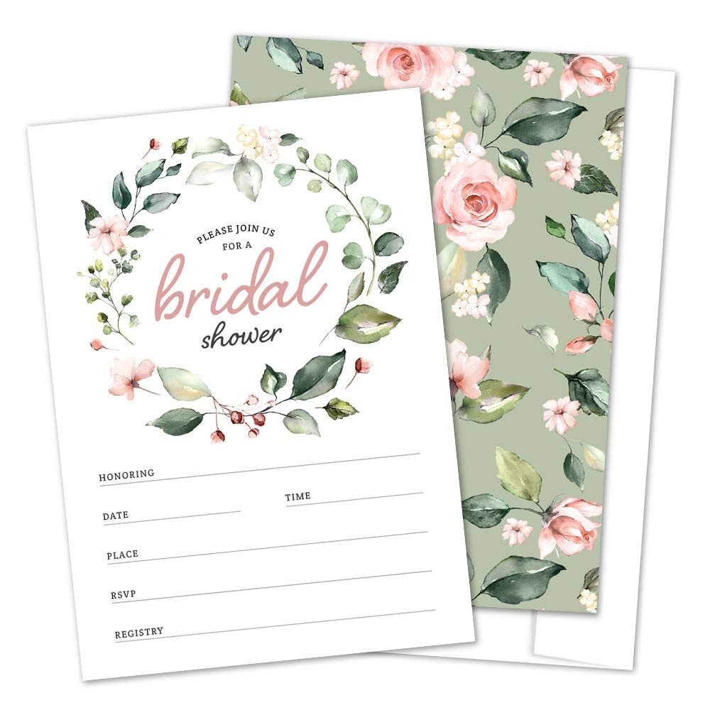 Floral FillIn Style Bridal Shower Invitations With Envelopes 25 PCS