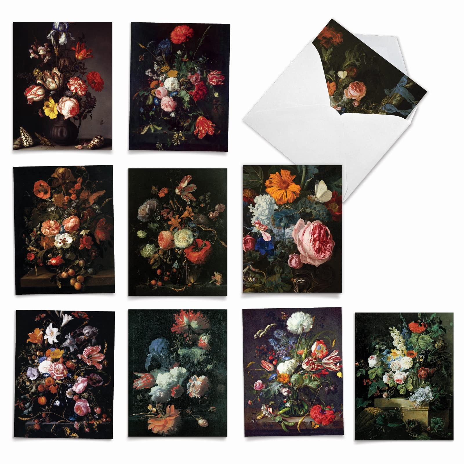 10 Boxed Note Cards with Flowers – Blank Assorted Floral Notecards Bulk (4 x 5.1