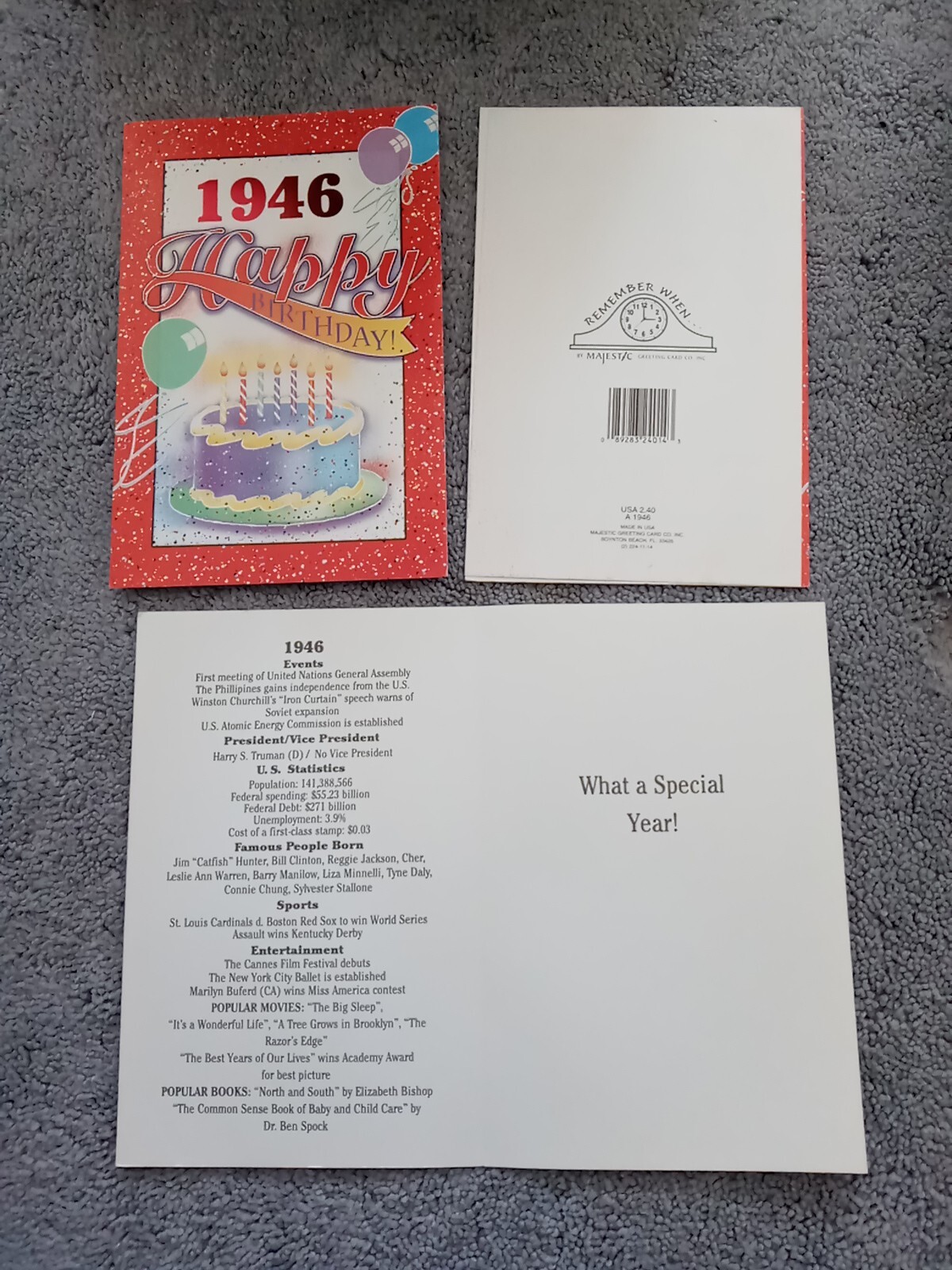 MAJESTIC GREETING CARDS Remember When 1946 Happy Birthday