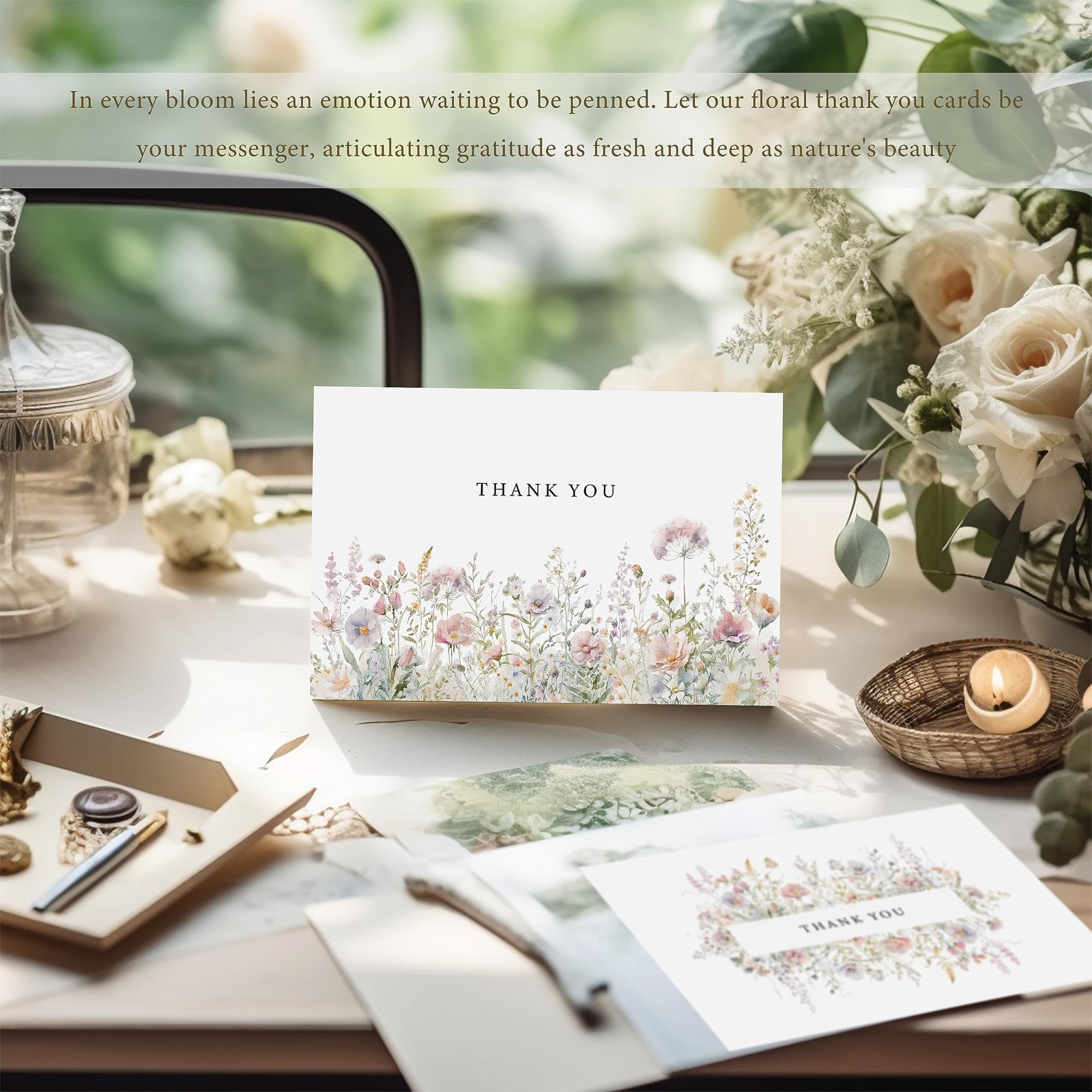 SLAPAFLIFE Floral Thank You Cards with Envelopes,48Pack – 4×6 Inches,