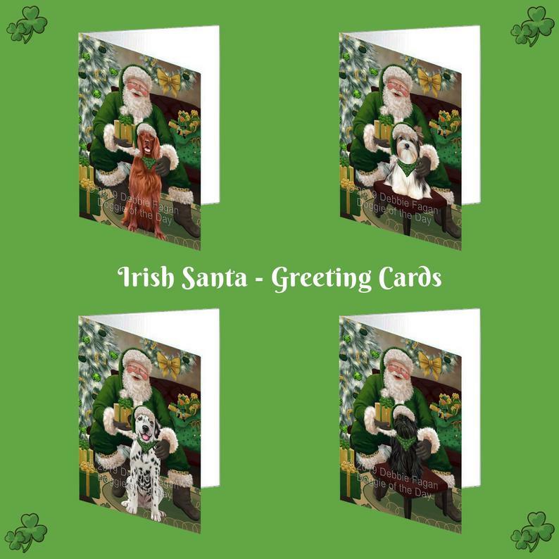 Christmas Irish Santa with Gifts Dogs Cats Greeting Invitation Card