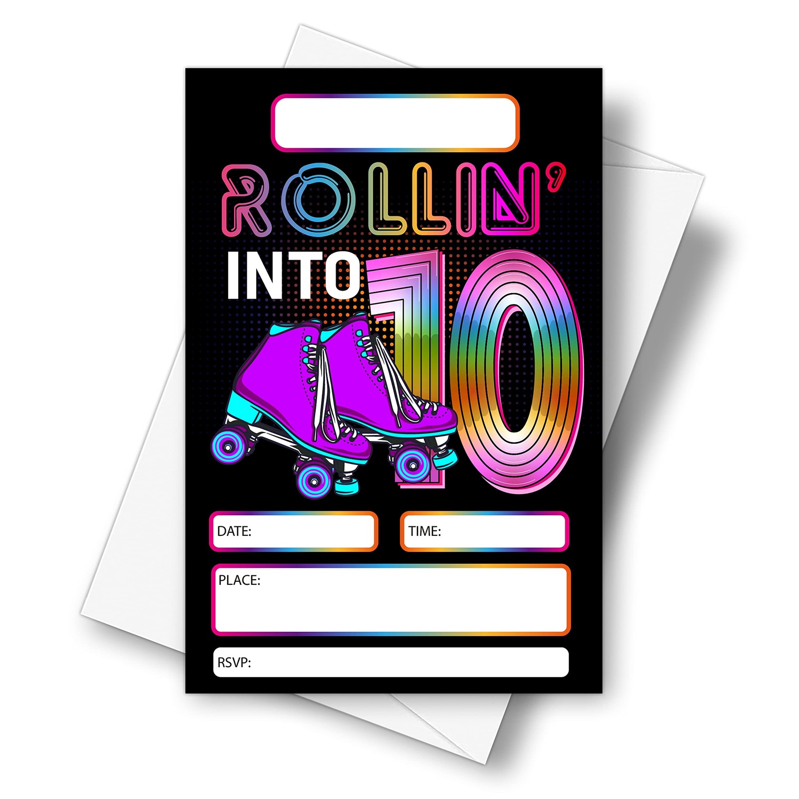 20 Sets 4×6 Inch Roller Skating 10th Birthday Party Invitations Envelopes