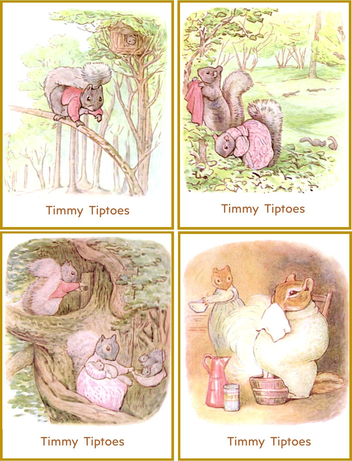 8 BEATRIX POTTER vintage Tales of Timmy Tiptoes squirrel glossy blank note card