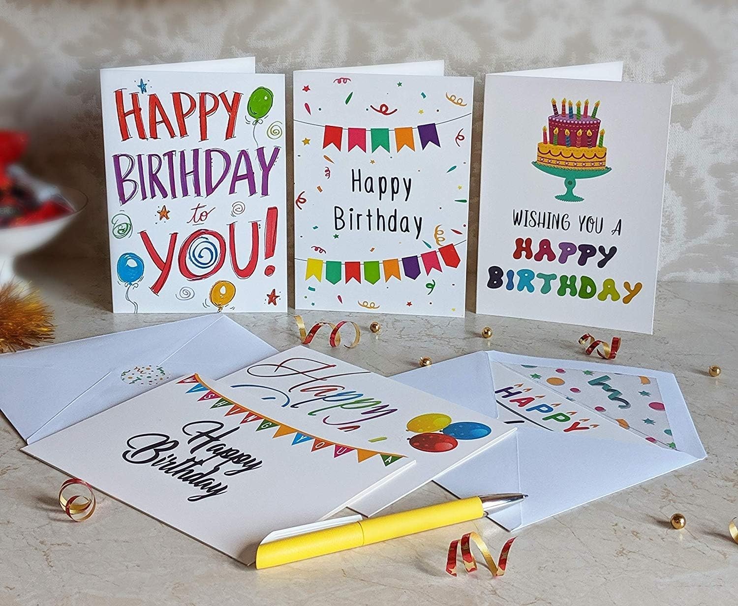 Bulk Happy Birthday Greeting Cards Set – 10 Designs