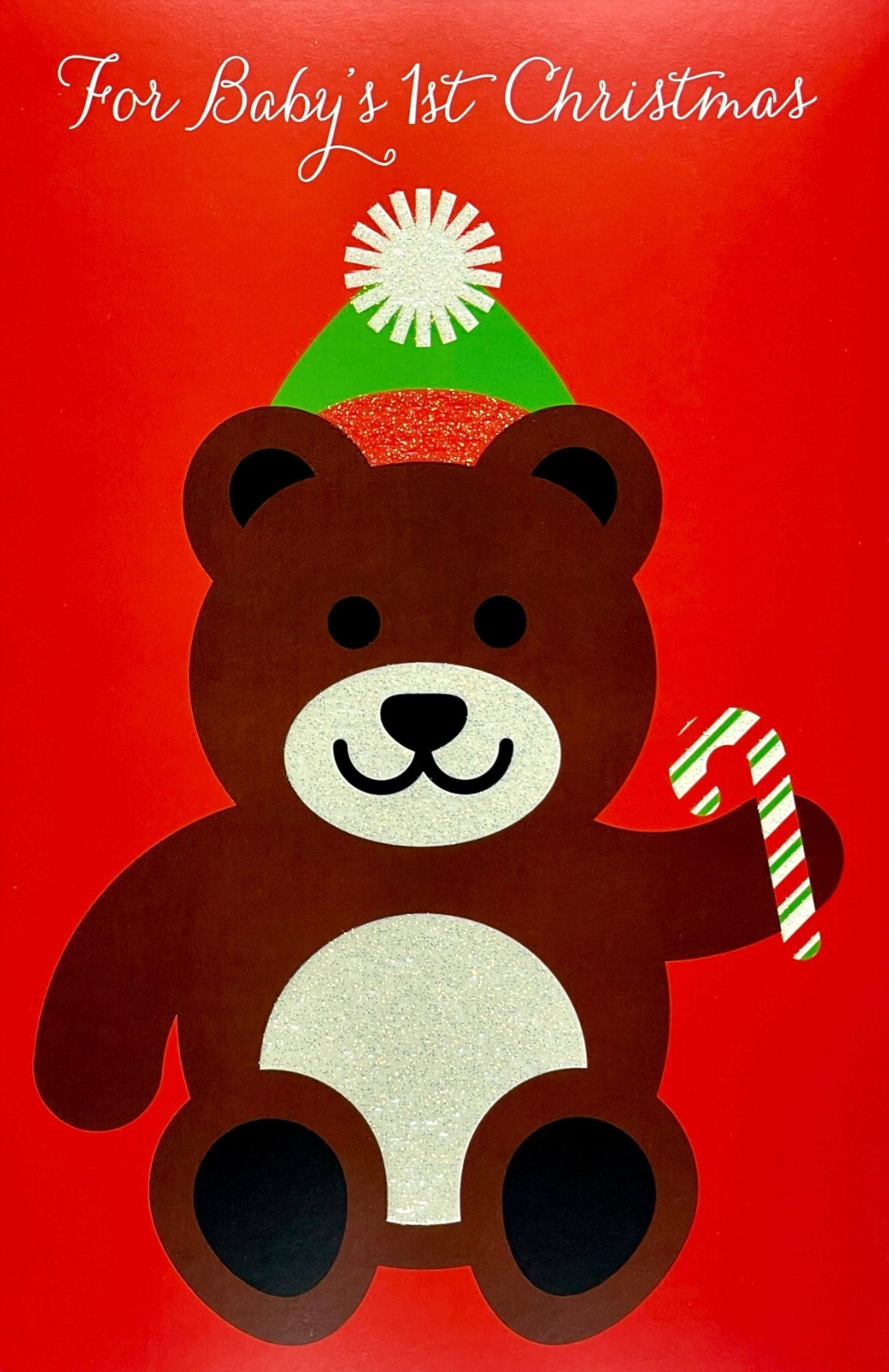 Cute BABY’S 1ST CHRISTMAS Card, Teddy Bear Candy Cane Hugs by Bella Greetings +✉