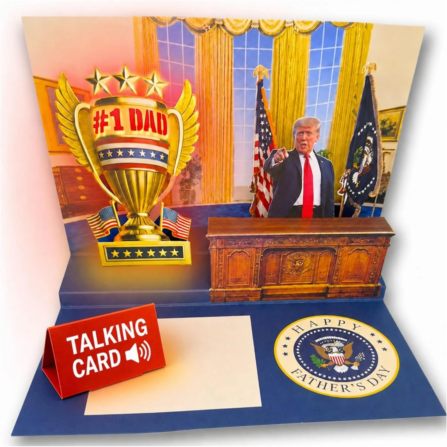 Talking Donald Trump Pop Up Fathers Day Card with Light & Sound – Plays Trump’s