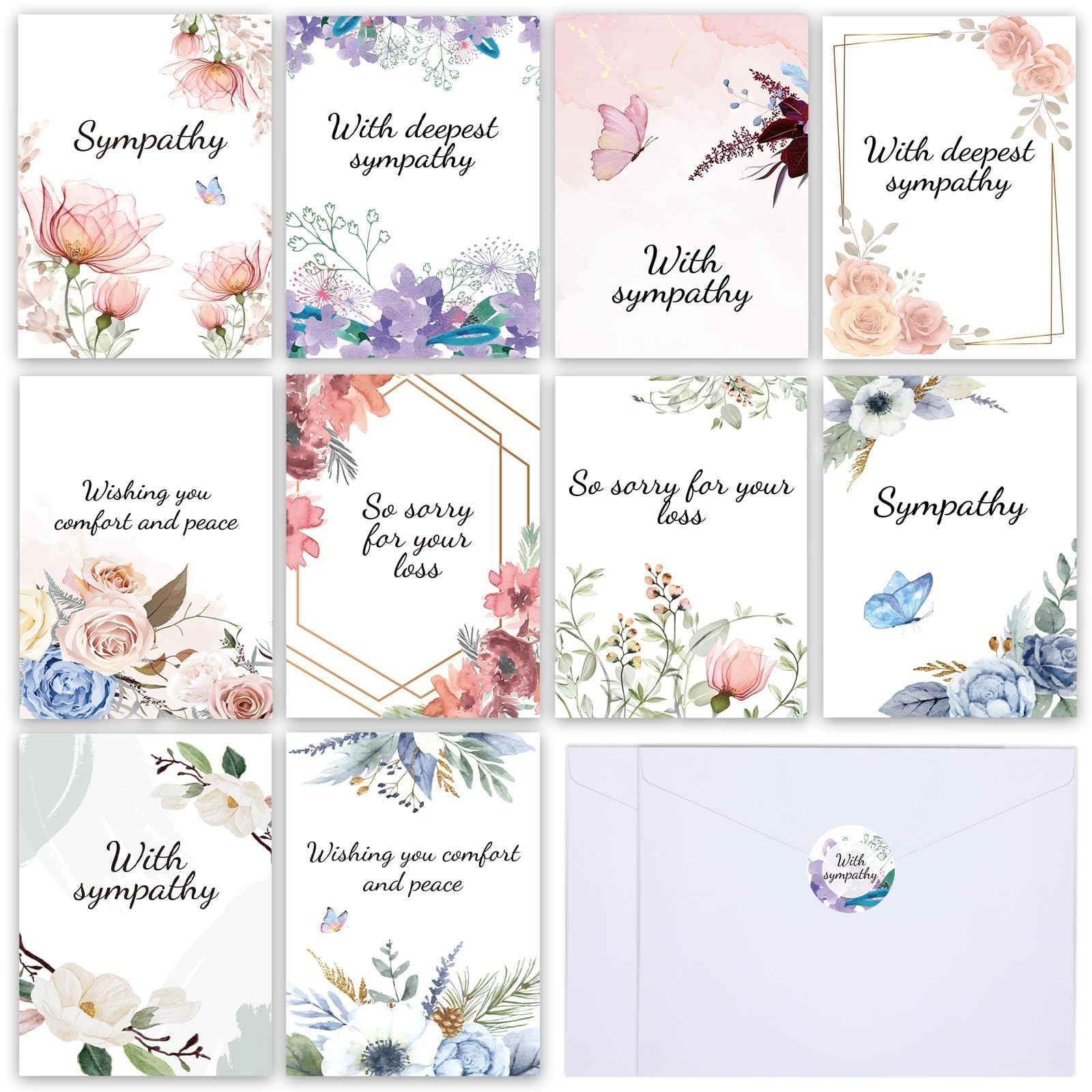 150 Pieces Bulk Sympathy Card with Envelopes Flower Sympathy Thank You Cards …