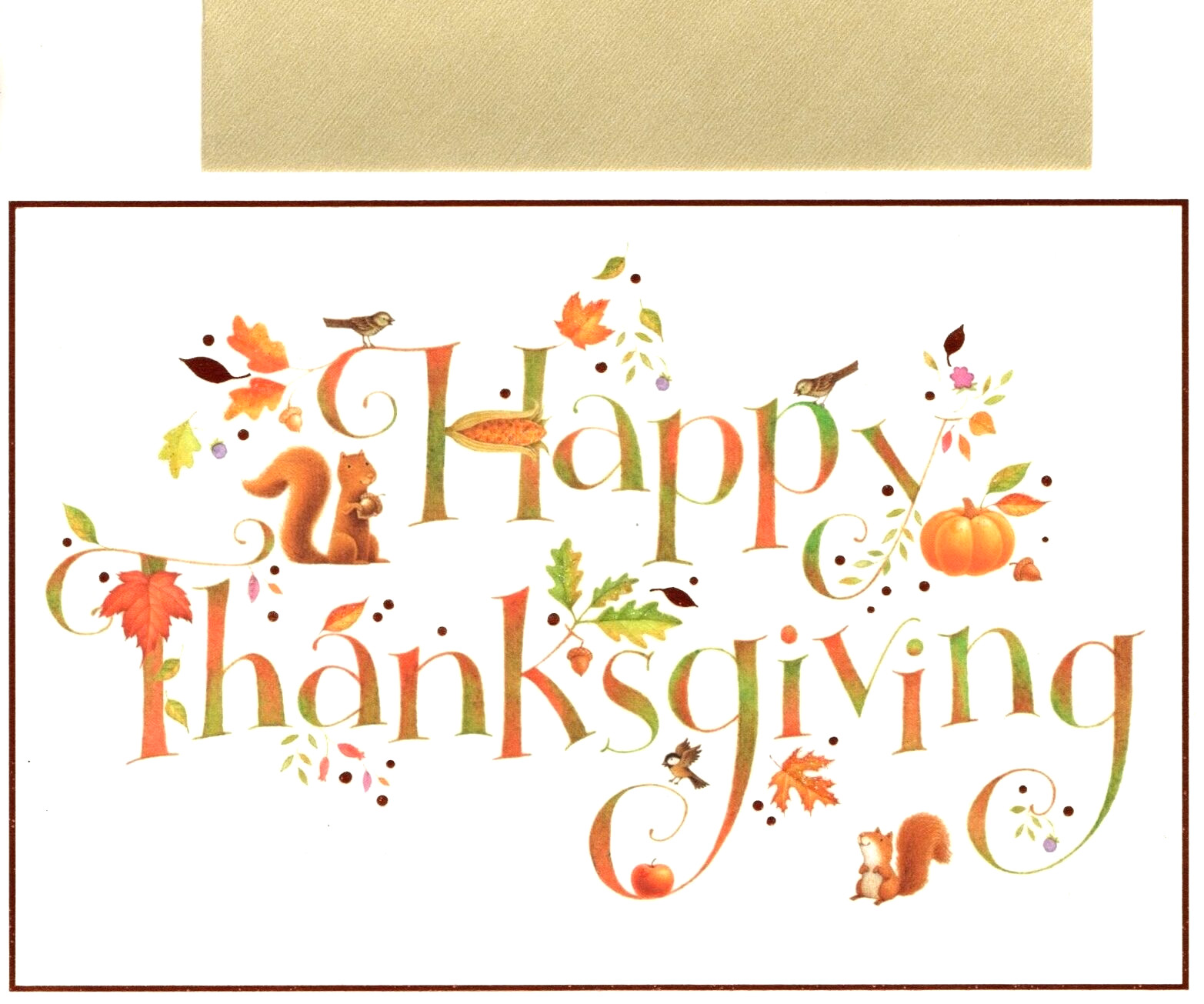 Happy Thanksgiving Squirrel Squirrels Fall Falling Leaves Hallmark Greeting Card