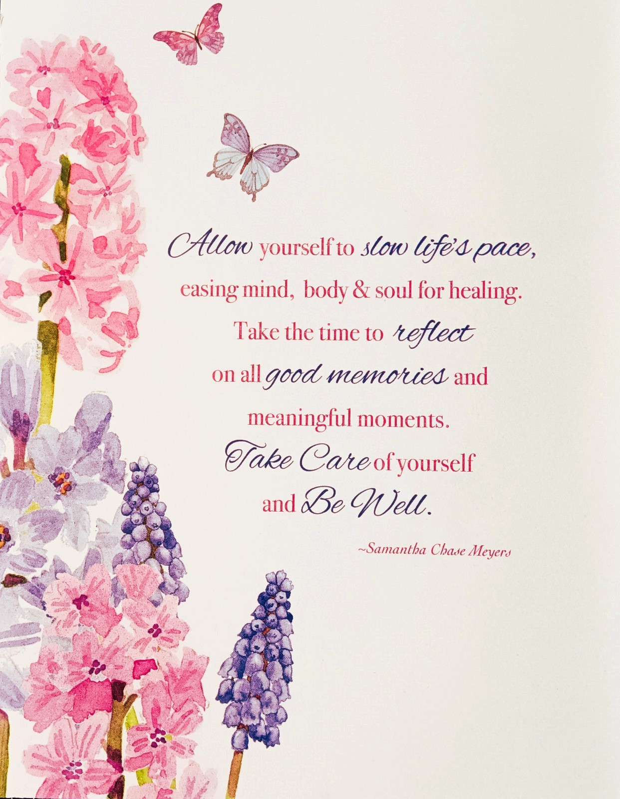 Art Greeting Get Well Thoughts Health Take Care Flower Butterflies Be Well