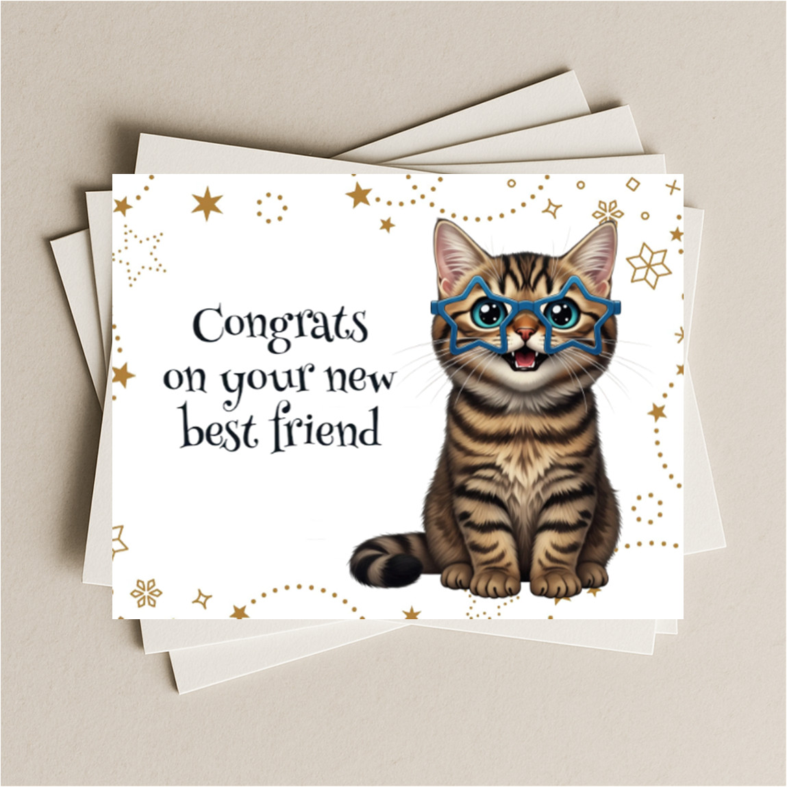 Congrats new brown tabby kitten blank greeting card, note or gift card, pet cat