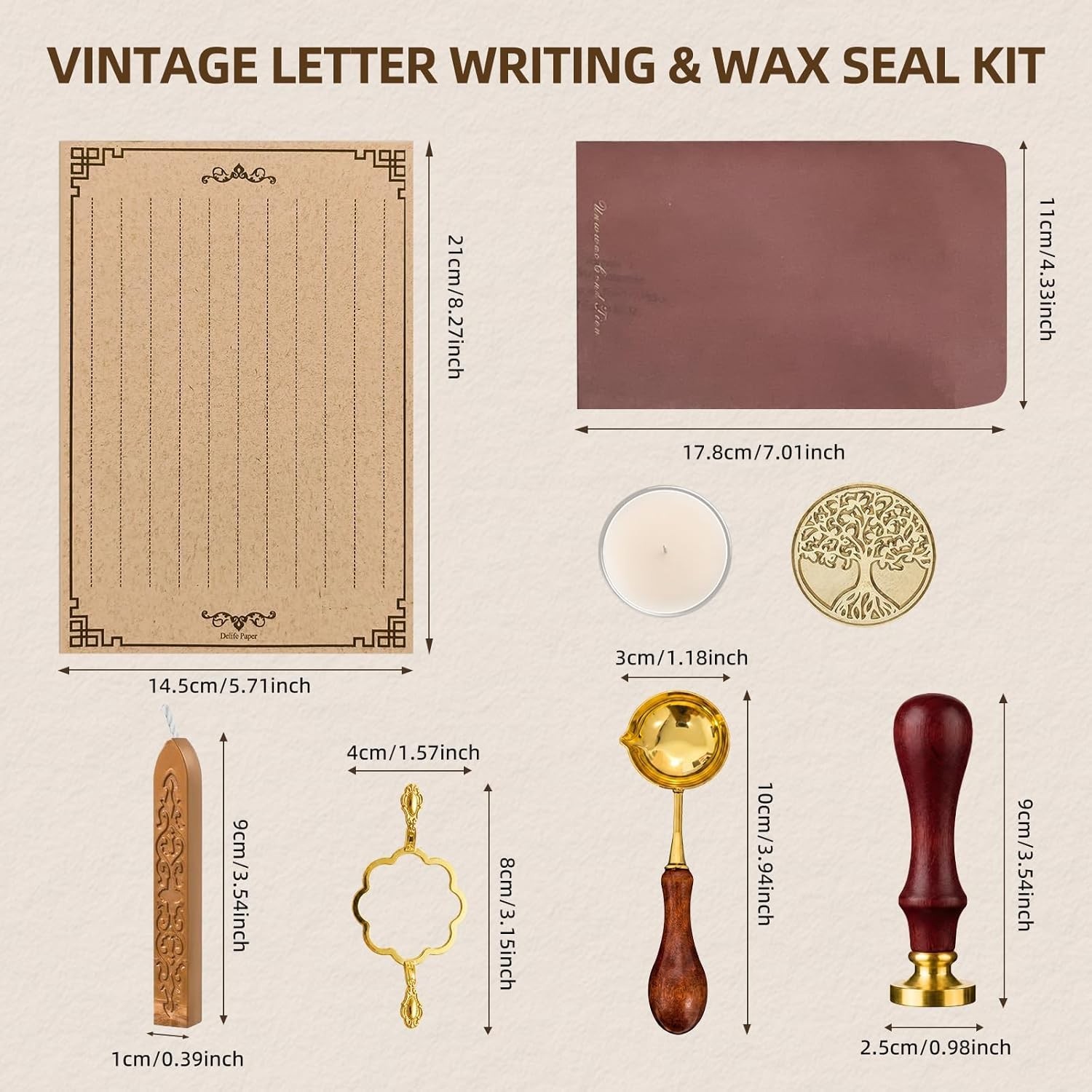 Vintage Paper Wax Seal Stamp Kit Set for Love Letters Wedding Invitations Retro