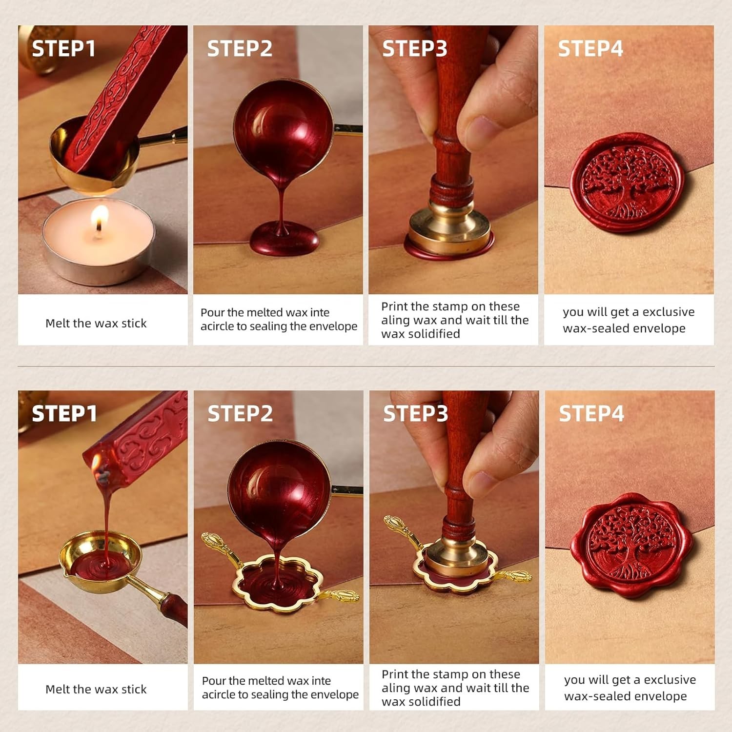 Vintage Paper Wax Seal Stamp Kit Set for Love Letters Wedding Invitations Retro