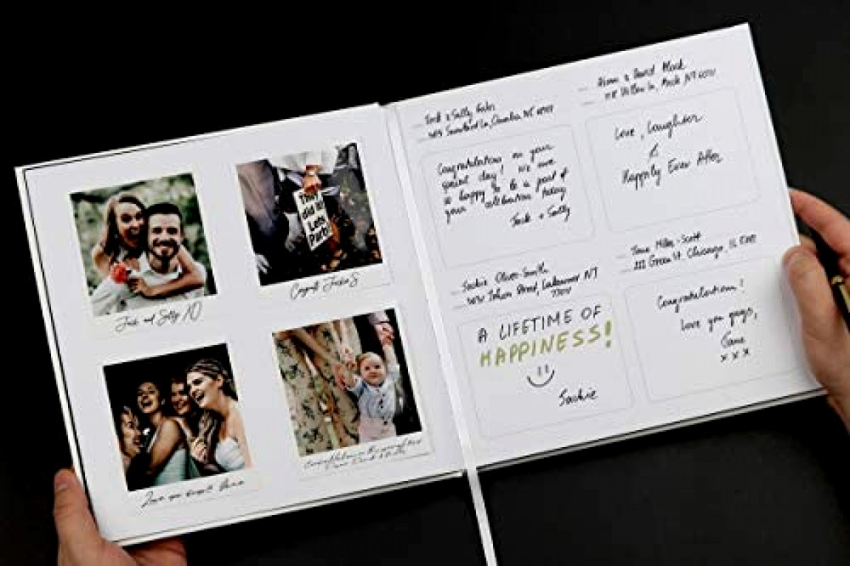 Guest Book – Large Size 10 in x 10 in White Hardcover Unique Modern Design Gift