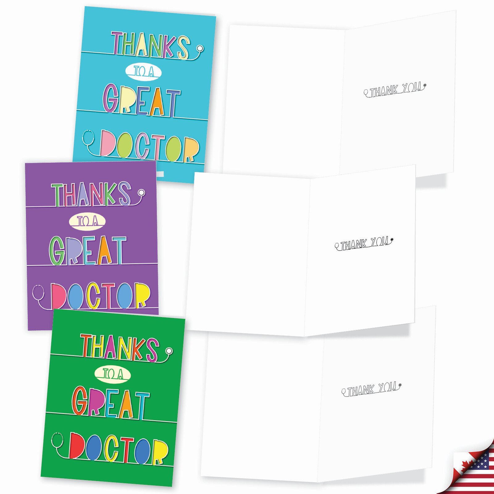 20 Asst’d Thank You Card Set 4×5.12″ w/ Envelope (10 Designs) Doctor Gratitude