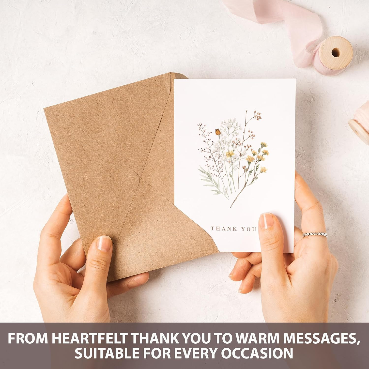 Wildflower Thank You Cards with Envelopes (50 Pack 3.5″ X 5.2″) – Floral Thank Y