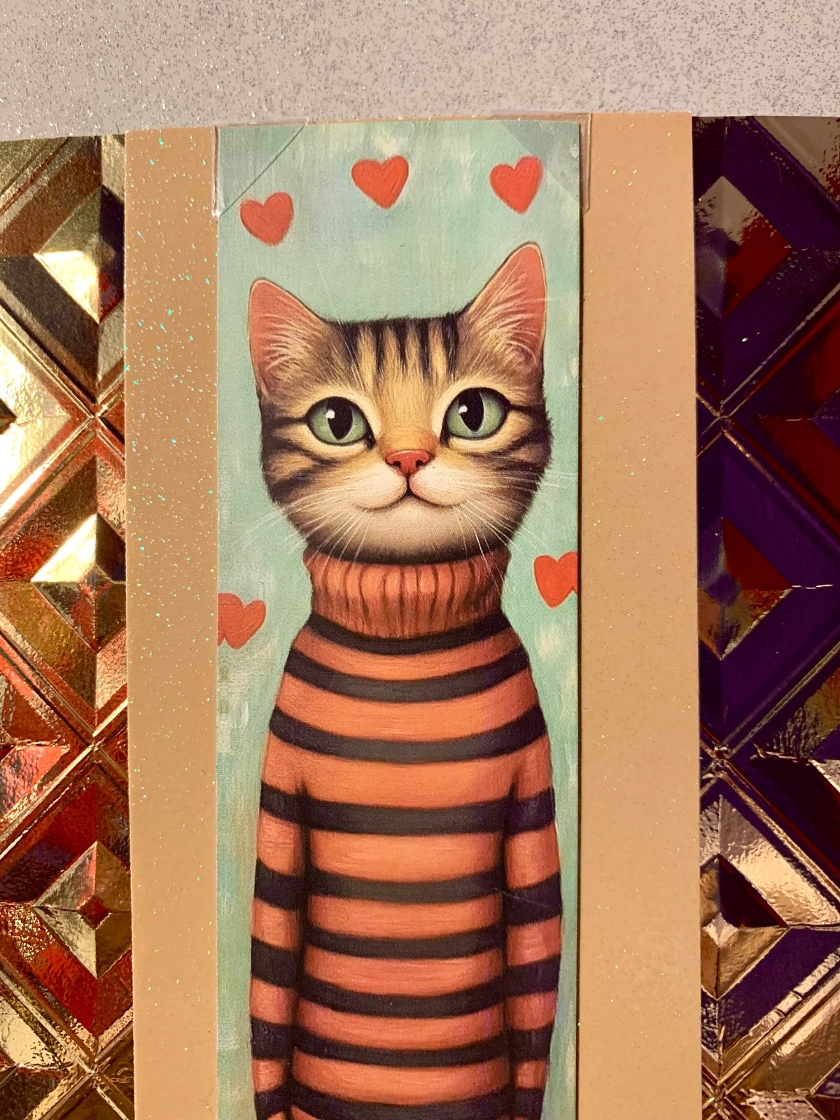 Happy Birthday Thank You Friendship Card! Handmade! Cat Bookmark! Stripe Turtle