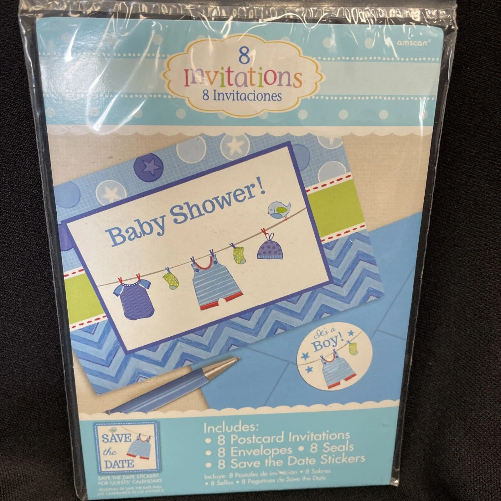 Shower Love Boy Chevron Polka Dot Baby Shower 8 Party Invitations w/Envelopes