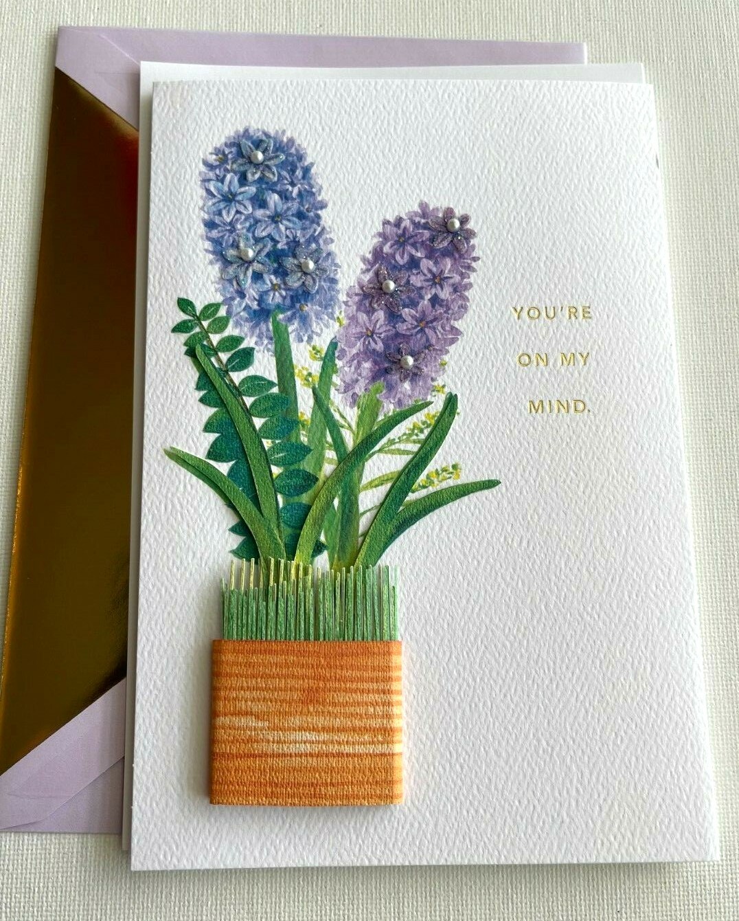 Hallmark Card by Signature ~ 3D Beaded Hyacinths Flowers ~ Always Here For YOU